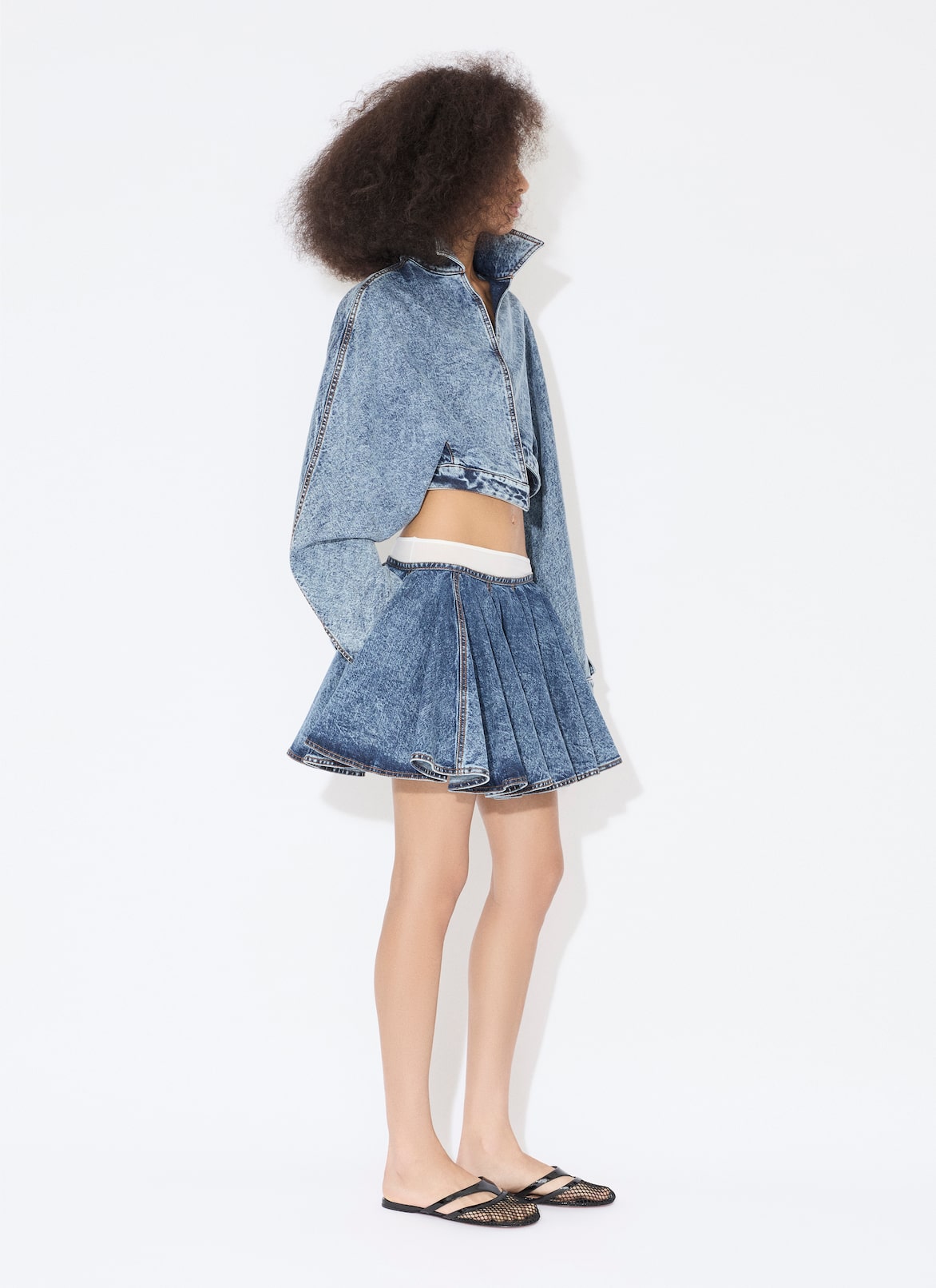 DENIM SKATER SKIRT ALAÏA RUSSIAN BLUE DENIM SKATER SKIRT